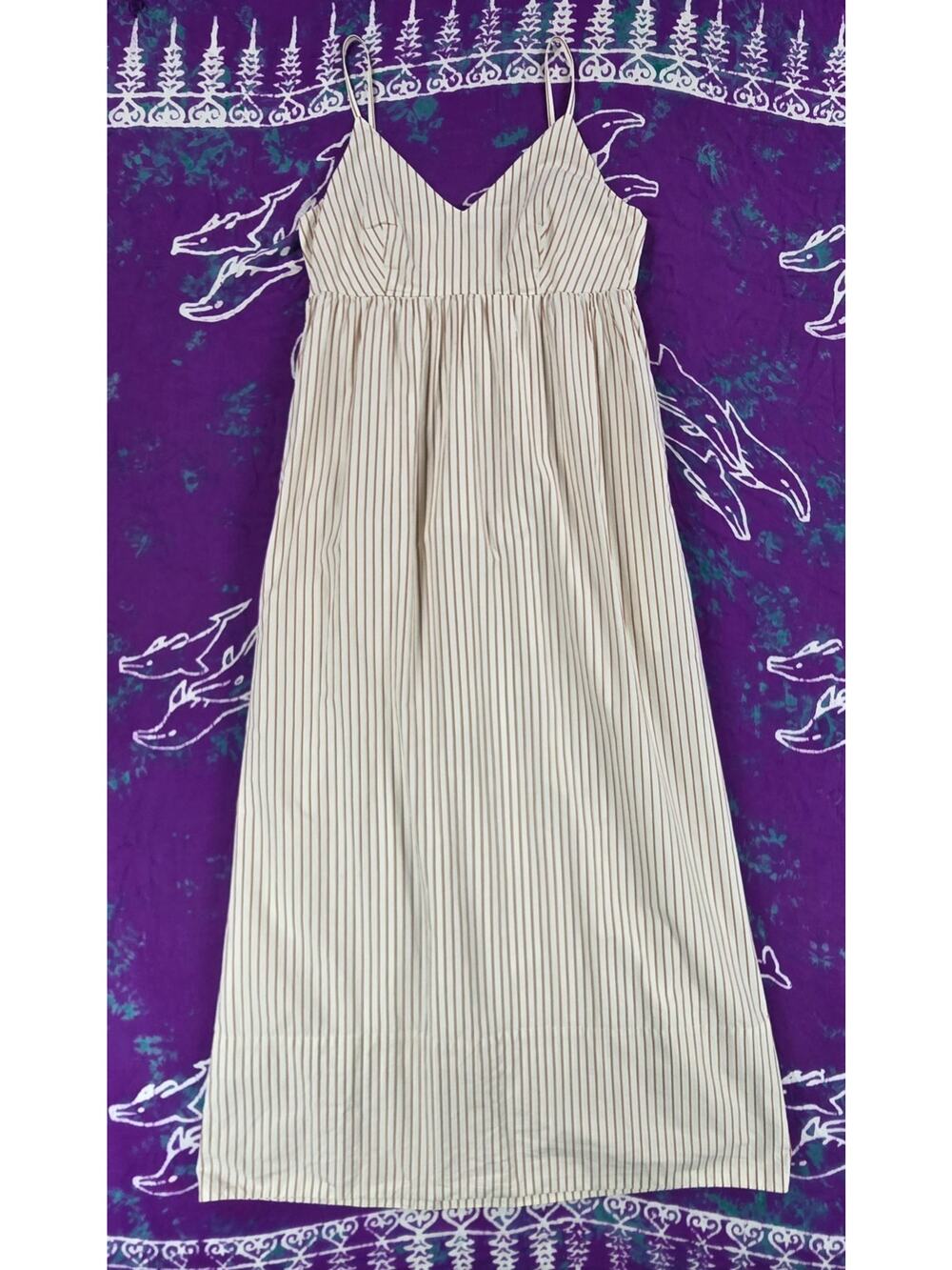 Quince Cream Maxi Dress with Black Pinstripes